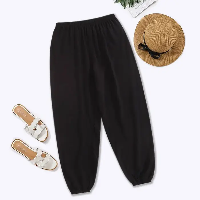 Femmes décontracté ample confortable pantalon élastique pantalon pieds sarouel pantalons de survêtem