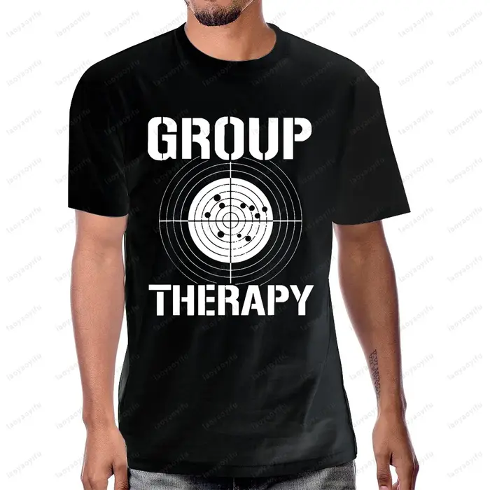 Thérapie de groupe tir drôle pistolet graphique T-Shirt décontracté mode ample Harajuku homme