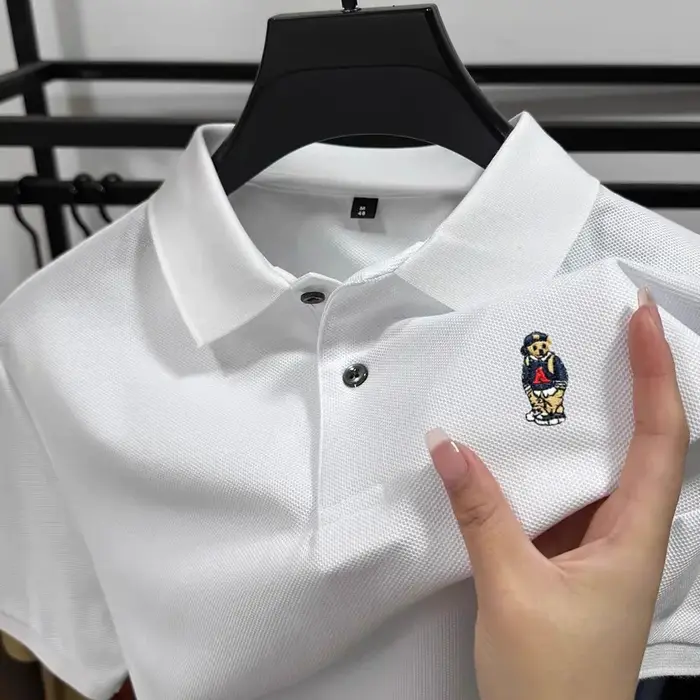 Marque de mode ours en peluche brodé polo à manches courtes haut de gamme 100% pur coton confortable
