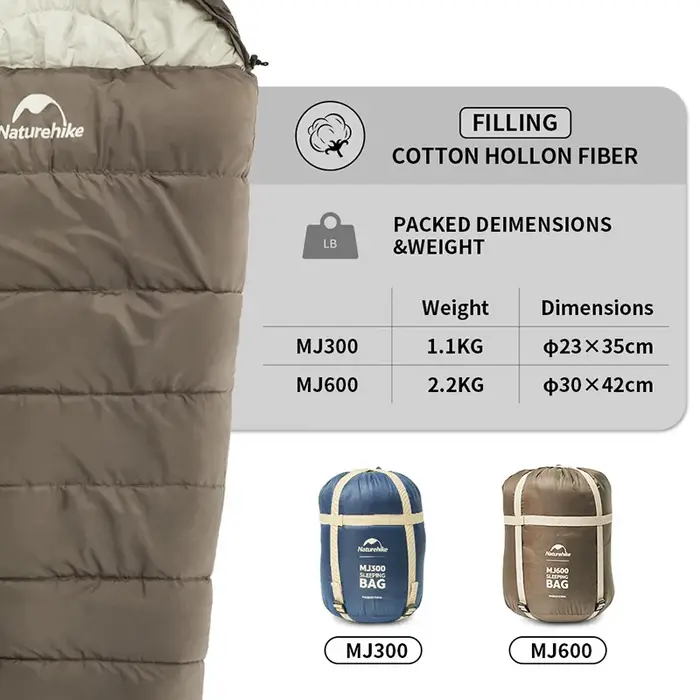 Natureifa-Sac de couchage léger en coton pour femme, camping en plein air, hiver, MJ300 -1 ℃