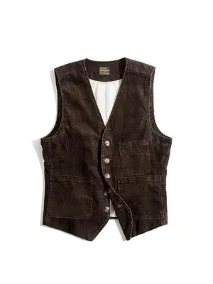 Gilets en velours côtelé vintage Maden, vêtements de travail décontractés à la française, veste de c