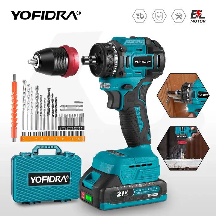 Perceuse-visseuse à percussion sans fil multifonctionnelle YOFIDRA 2 en 1, compatible avec les batte