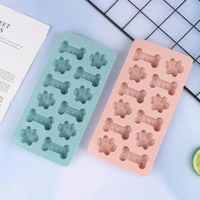 Moule en silicone pour biscuits personnalisés en forme de patte et d'os pour animaux de compagnie, rose ou bleu, sans BPA, pour préparation de friandises maison, cadeau pour propriétaires de chiens