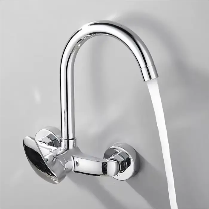 Robinet mural cuisine mélangeur cuivre - Mitigeur évier lavabo avec valve pour cuisine extérieure