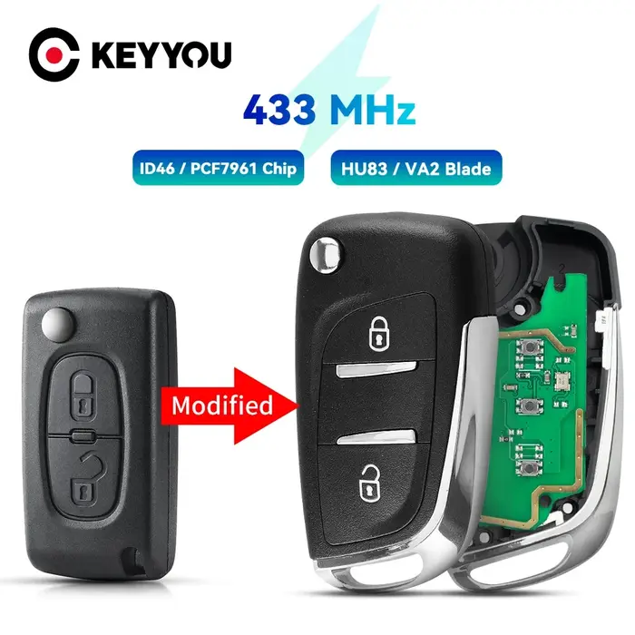 EllYYOU-Clé de Voiture Modifiée, ASK/FSK, 433MHz, ID46, pour KIT 306 407 807 Partner, pour Cristaux 