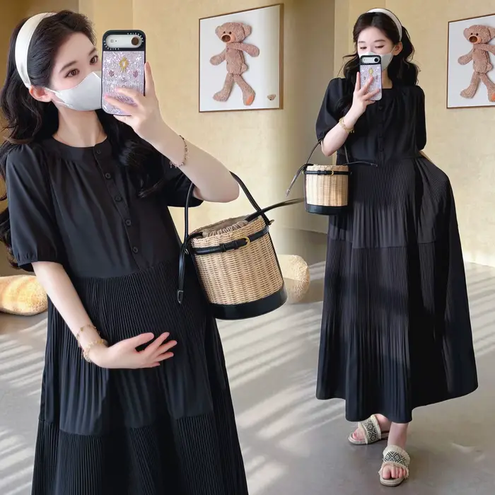 Robe de plage en mousseline de soie pour femmes enceintes, vêtements pour femmes enceintes, manches 