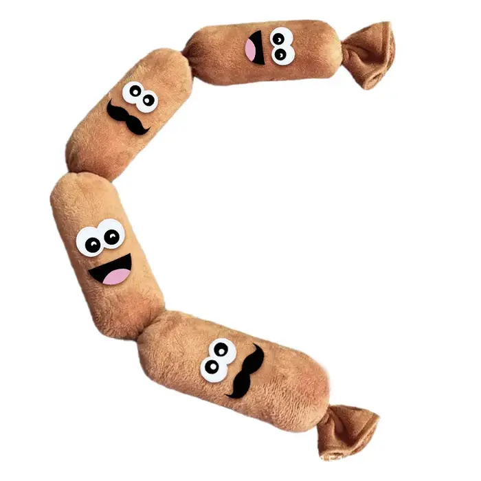Jouet à mâcher en peluche en forme de saucisse pour chiens, qui couine au pression avec son BB, rési