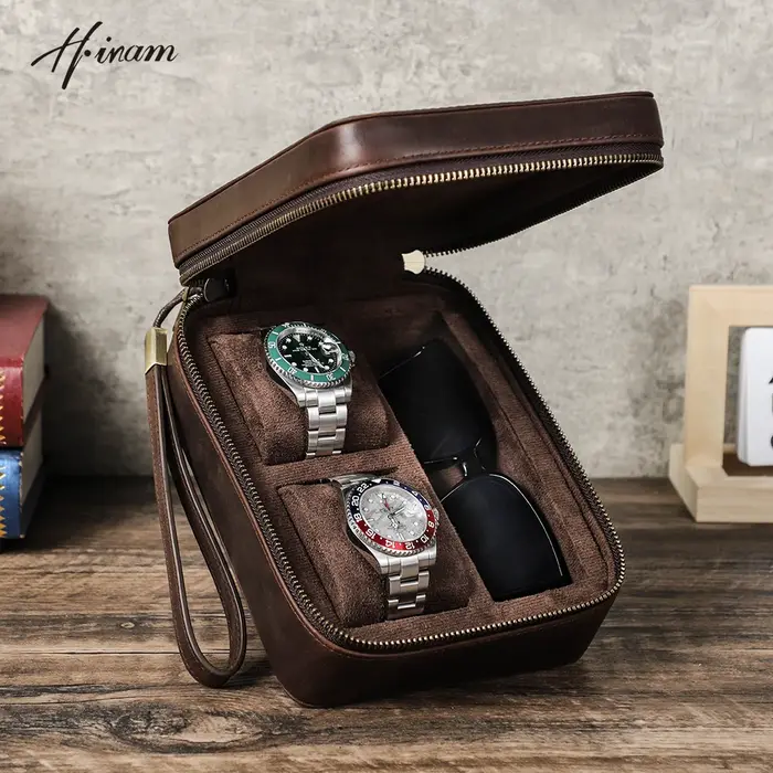 Étui de montre de luxe en cuir véritable, boîte à bijoux pour lunettes de soleil, montres portables 