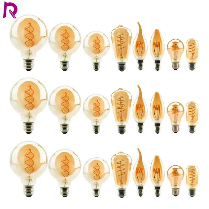 Ampoule LED à filament en spirale rétro A60 C35 ST64 T45 G80 G95 G125 T1225 4W E27 220V Dimmable Lam