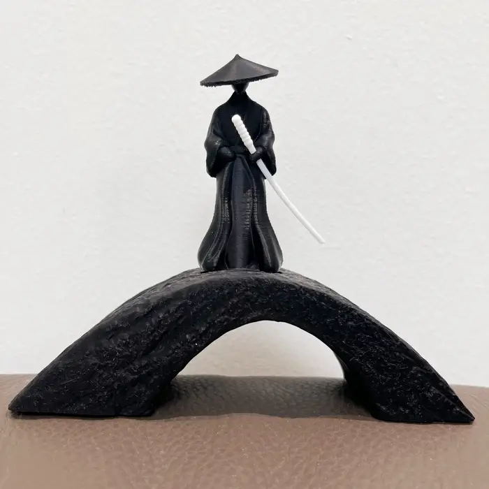 Modèle de samouraï imprimé en 3D, guerrier japonais sur le pont en arc, diorama, miniature unique à 
