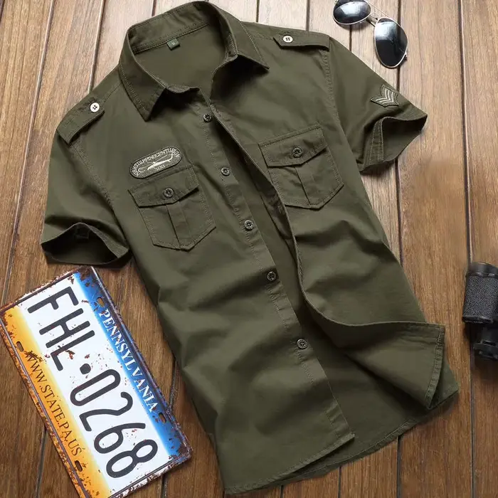 Chemise Militaire à Manches Courtes pour Homme