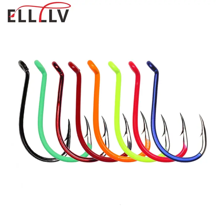 Ellllv # 10 - 10/0 bec de poulpe lumineux en acier à haute teneur en carbone UV Fluo Offset hameçon 