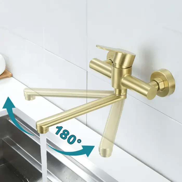 Robinet de cuisine mural or brossé - Mitigeur simple levier acier inoxydable 304 - Robinetterie nickel