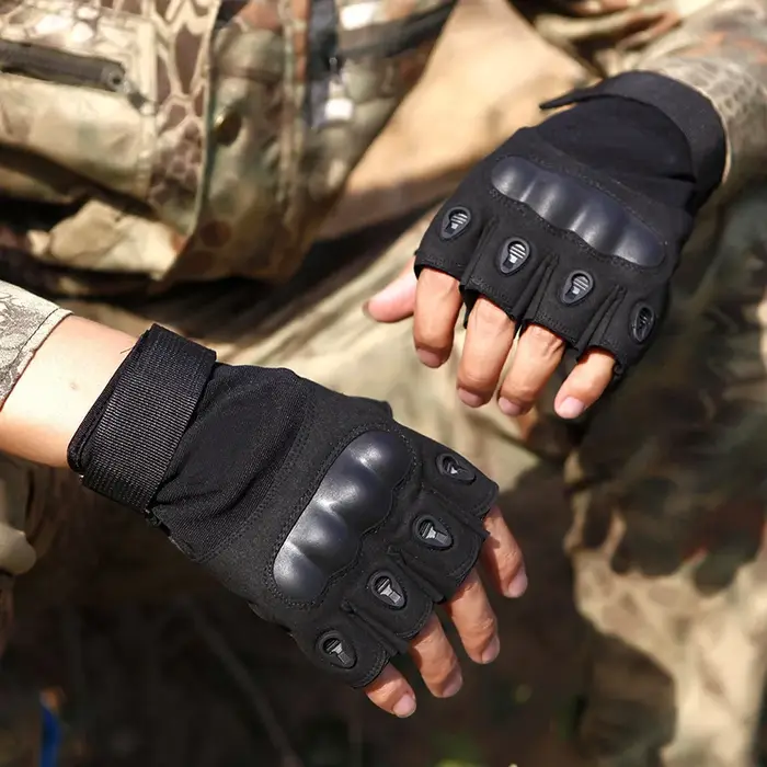 Gants tactiques sans doigts à jointures dures pour airsoft, chasse et randonnée - protection renforcée