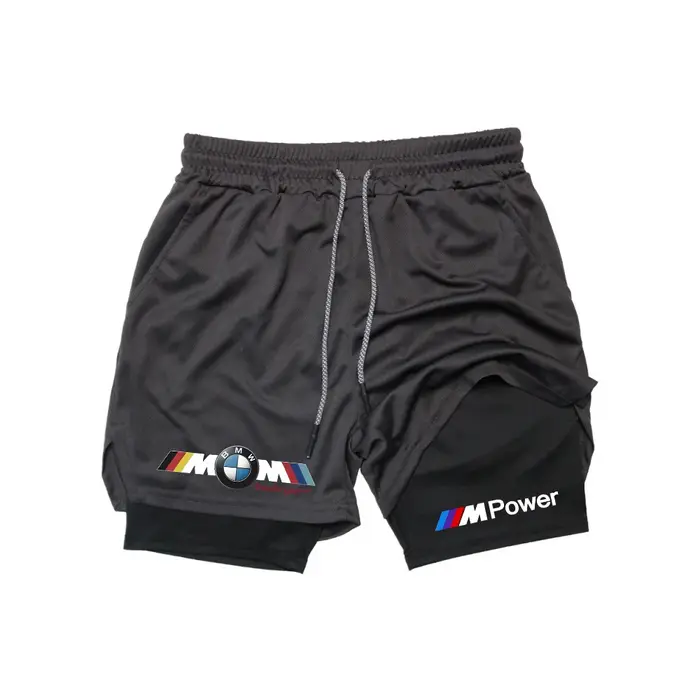 Nouveaux shorts de sport 2-en-1 pour hommes de BMW, respirants et décontractés, shorts double couche