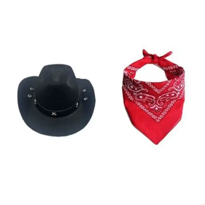 Chien Cowboy Costume Hat Bandanas Set Dogs Ajuster Caps Festival Festival Tenue des accessoires