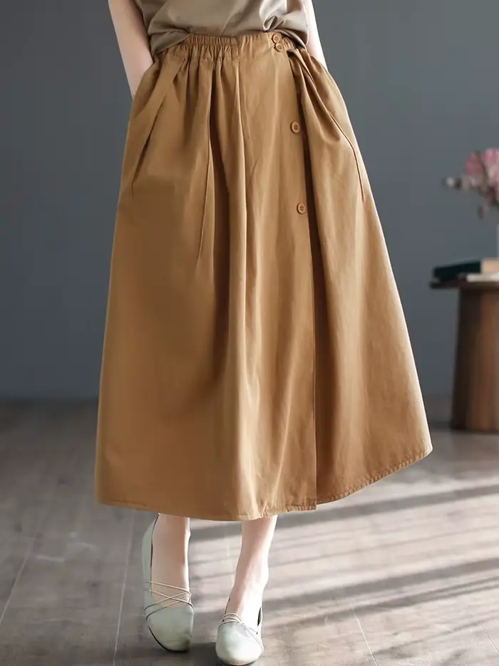 Jupe longue trapèze décontractée pour femme, 100% coton, style vintage, couleur unie, nouvelle colle