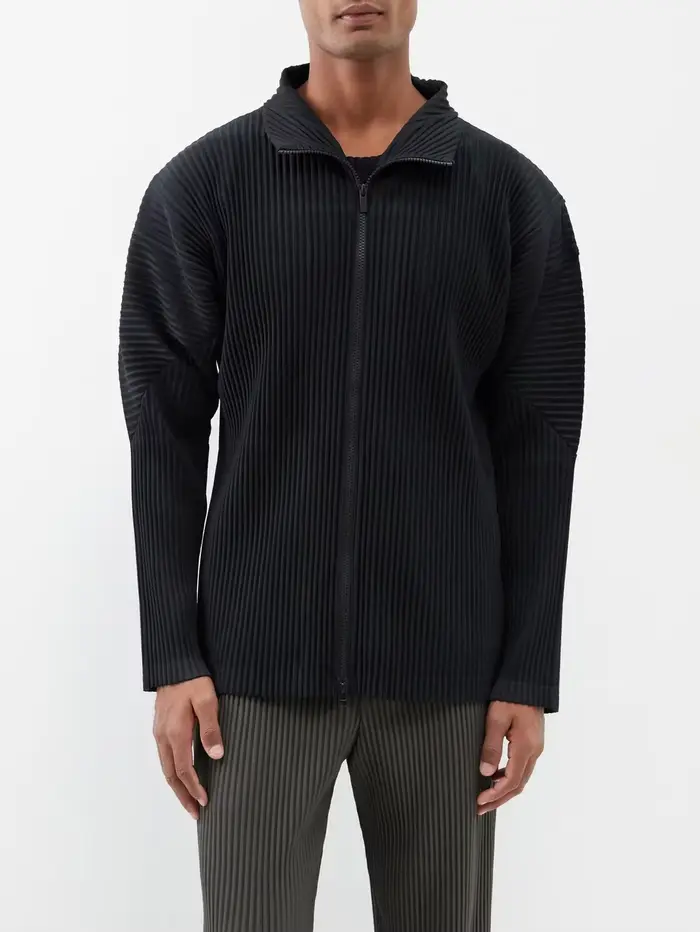 Miyake Plisse homme fermeture éclair plissée décontracté Cardigan rue mode manteau avant bidirection