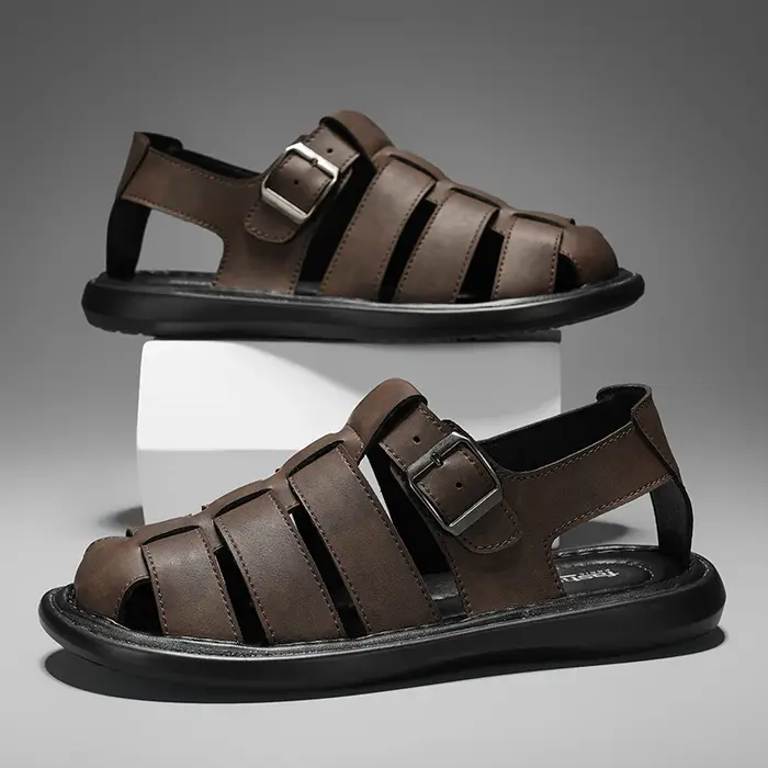 Sandales d'été en cuir de haute qualité pour hommes, chaussures romaines décontractées, chaussures d