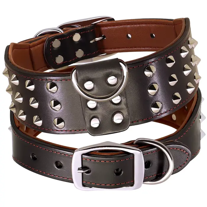 Collier de gros chien clouté à pointes colliers larges en cuir véritable pour chiens moyens et grand