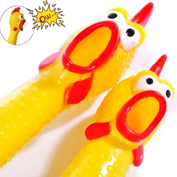 1 jouet à mâcher durable pour chien en forme de poulet qui crie - Son de grincement et de couinement, jouet à mâcher en caoutchouc jaune pour mâcheurs agressifs, interactif