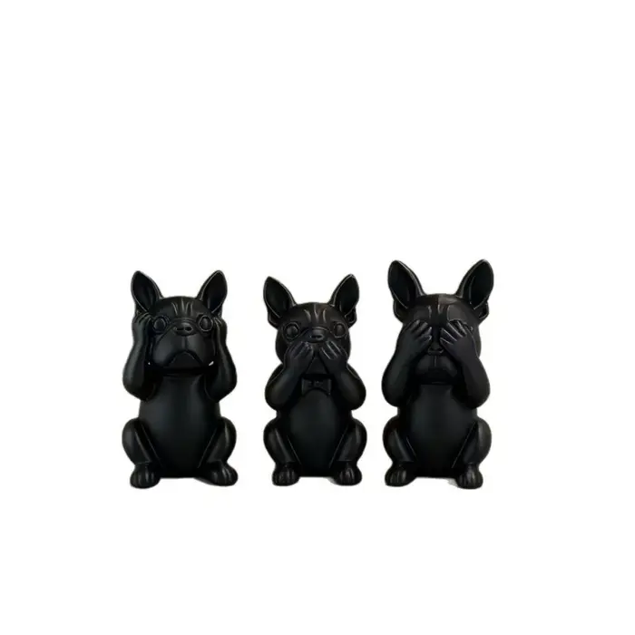 3 statues de bouledogues français de style minimaliste nordique, décorations artisanales d'animaux, 