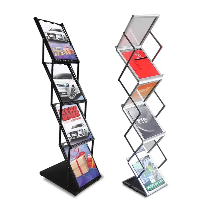 Étagère d'exposition en acrylique T1 pliante en alliage d'aluminium, armoire de rangement pour journ