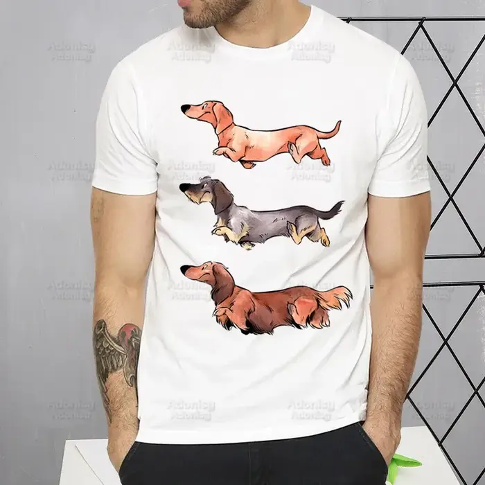T-shirt modal décontracté pour homme avec impression de chien mignon et patch de teckel pour toutes les saisons et occasions quotidiennes