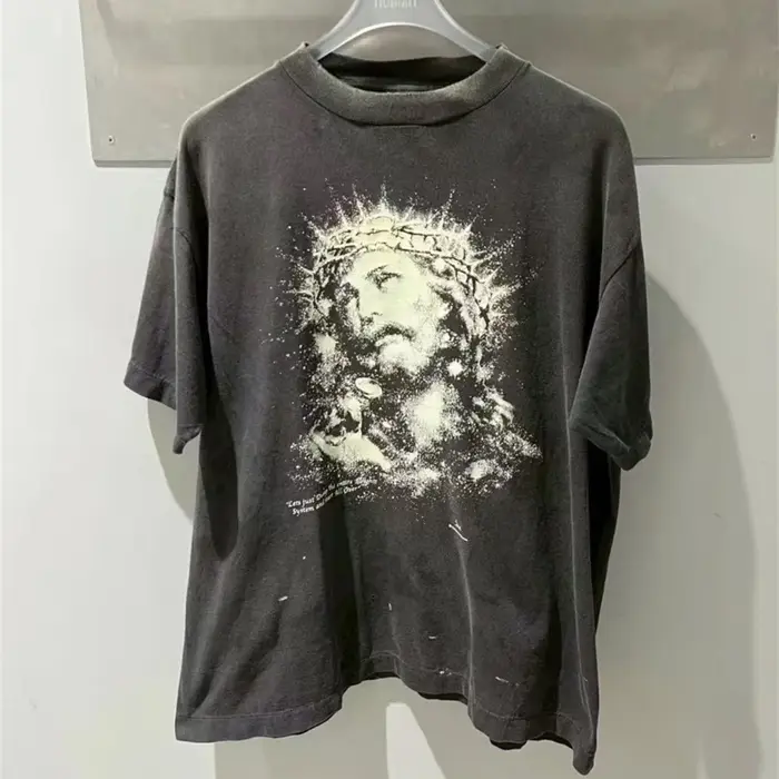 Saint jésus veilleuse Destruction en détresse imprimé à manches courtes T-shirt hommes femmes T peti