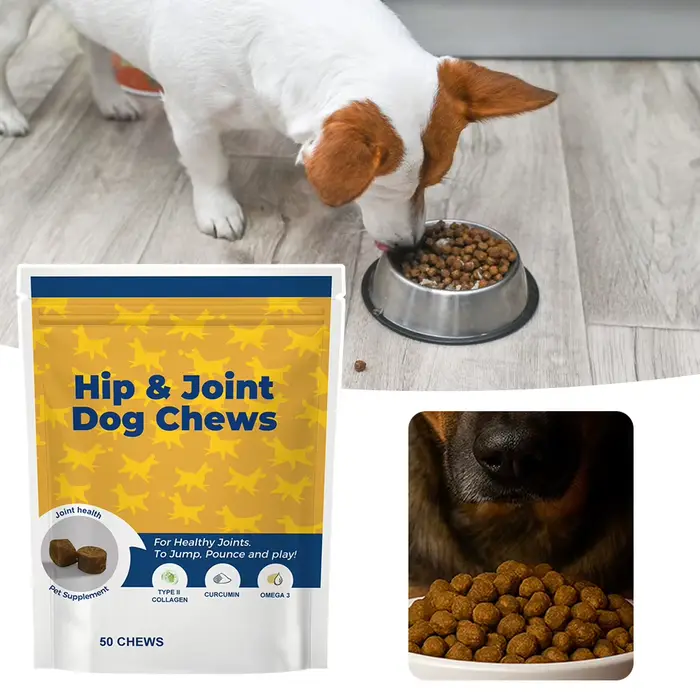 Complément articulaire pour chiens, 50 comprimés à mâcher, collagène, glucosamine, chondroïtine, pou