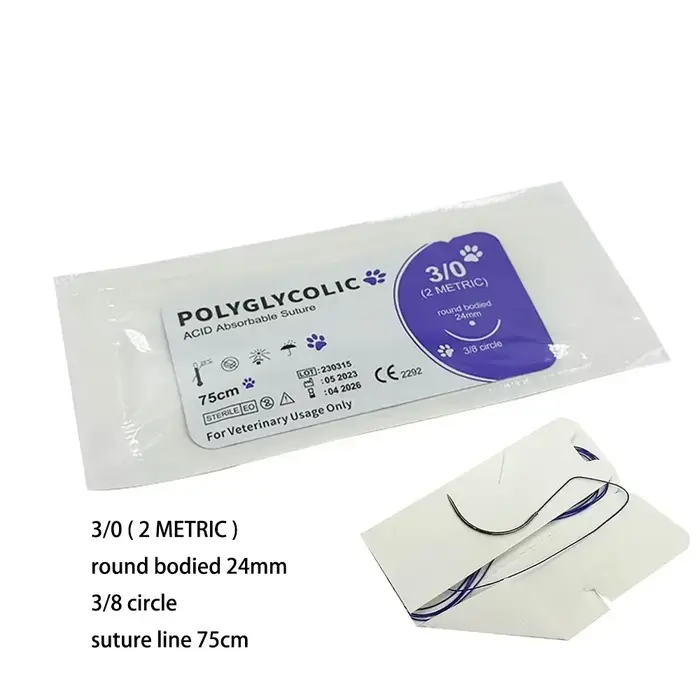 12 pièces de fil de suture résorbable PGA spécifique pour animaux de compagnie, 75 cm, 90 cm, avec a