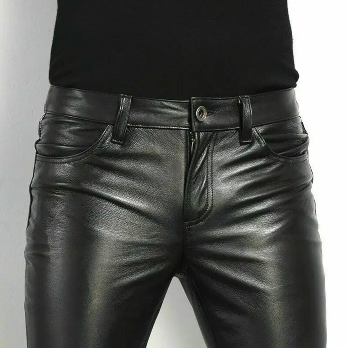 Pantalon en cuir PU pour hommes, Style Rock, à la mode, pour boîte de nuit, danse, Faux cuir, Slim F