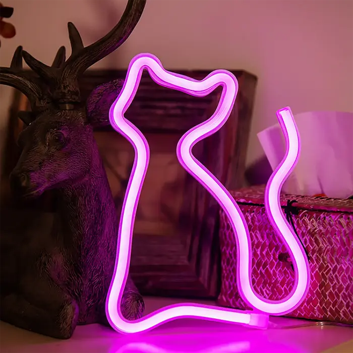 Néon LED chat, alimenté par USB/batterie, cadeau d'anniversaire pour garçons et filles, chambre à co