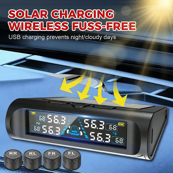Système d'alarme de sécurité automobile avec surveillance de la pression des pneus et moniteur de température pour les 4 pneus surveillance de batterie basse pour conducteurs sécuritaires longs trajets famille sport