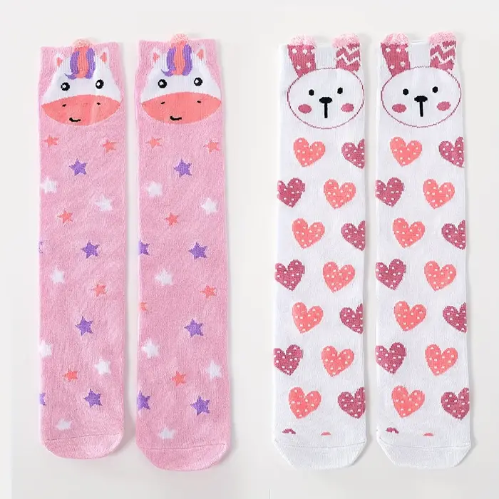 2 paires de chaussettes hautes en forme de cœur de lapin pour filles, chaussettes au-dessus du genou