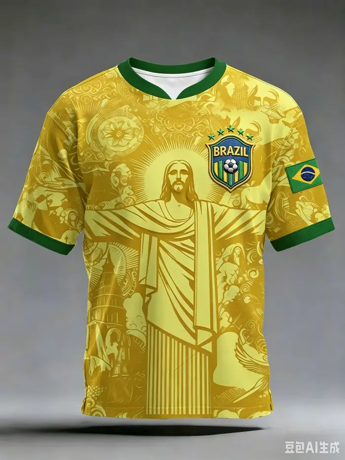 Maillot de football graphique Brésil Christ The Redeemer pour homme – T-shirt vintage à manches cour