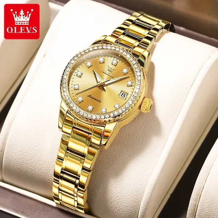 Montre automatique femme OLEVS-7003 étanche lumineuse calendrier luxe 2025 pour chasseuses élégantes