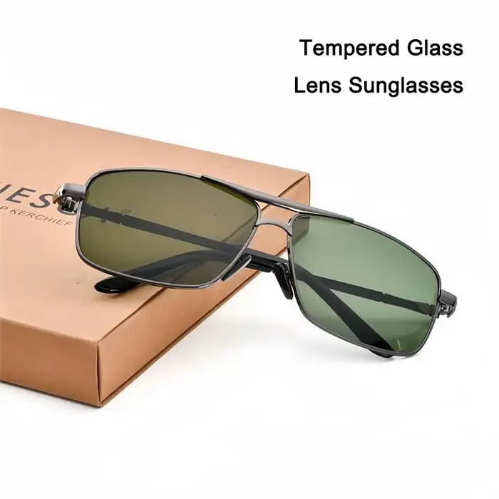 Lunettes de chasse camping verre trempé - Monture métal double pont anti-rayures résistante aux chocs