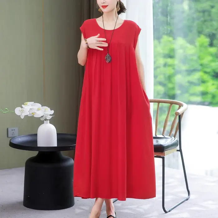 Robe d'été décontractée à col rond, vêtements Vintage élégants à manches courtes, grande taille, nou