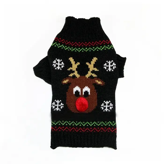 Pull de noël en tricot de renne 3D pour animaux de compagnie, manteau d'hiver en laine de Polyester 