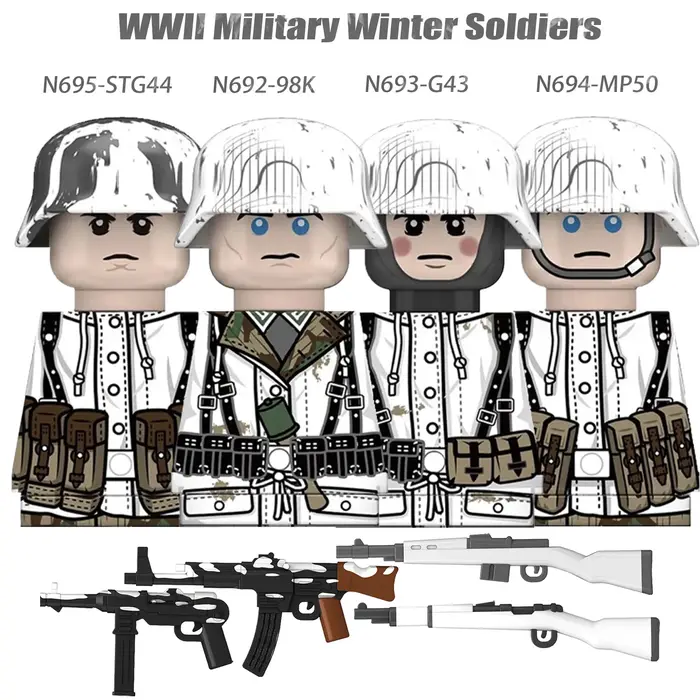 Figurines de soldats d'hiver de la Seconde Guerre mondiale, blocs de construction, officier, infante