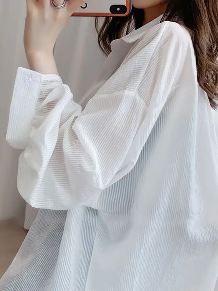 Jmprs coréen Sexy femmes Transparent rayé chemise surdimensionné ample à manches longues coréen rési