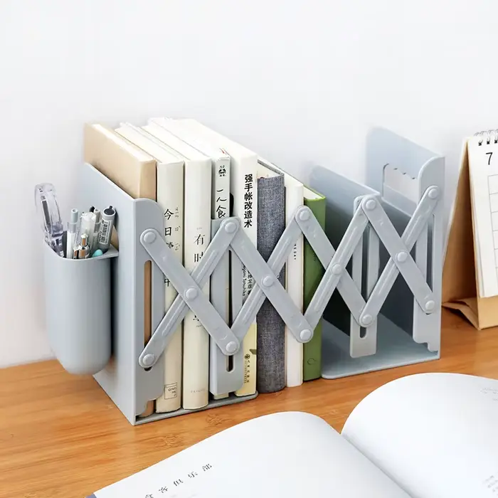 Support de livre rétractable avec porte-stylo, étagère créative pour étudiants, rangement de bureau 