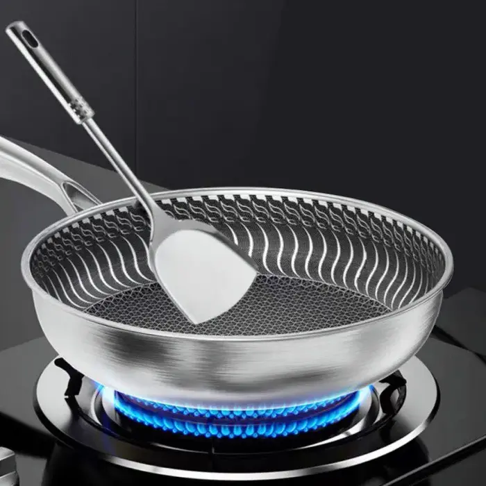 Poêle à frire Leic-Ply en acier inoxydable, poêle à wok, double face, accent d'abeille, adaptée à to