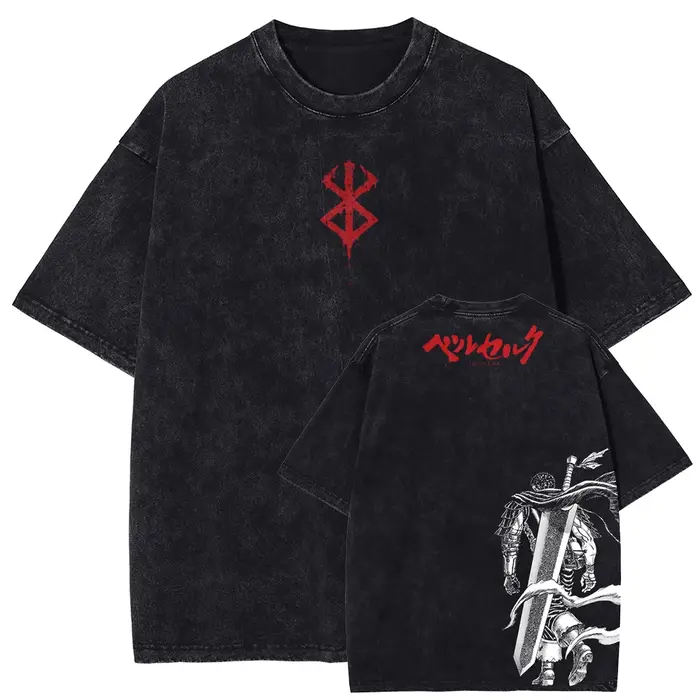 Berserk Guts Manga T-shirt graphique pour hommes femmes vêtements surdimensionné lavé coton T-shirt 