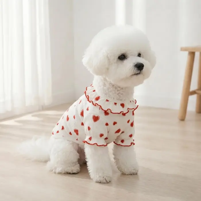 T-shirt pour animaux de compagnie avec imprimé de fruits et volants, motif mignon fraise/cerise/cœur