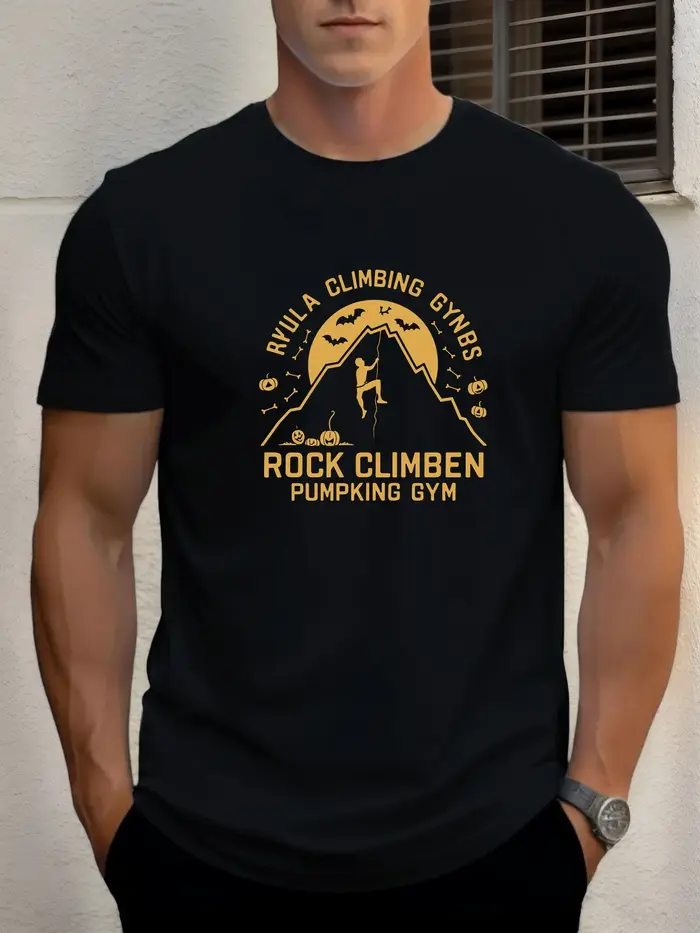 T-shirt pour hommes escalade 100 % coton impression graphique été col rond t-shirt décontracté respi