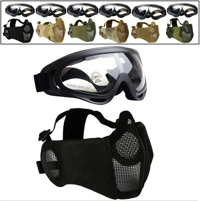 Ensemble masque mi-visage et lunettes pour airsoft et chasse - Protection auditive incluse