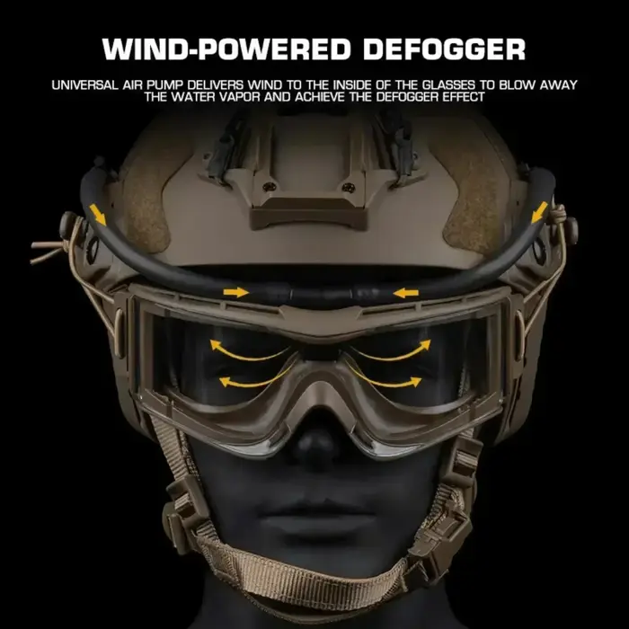 Lunettes tactiques avec débuiseur sans fil réglable - Ventilateur anti-buée pour airsoft et protection oculaire chasse