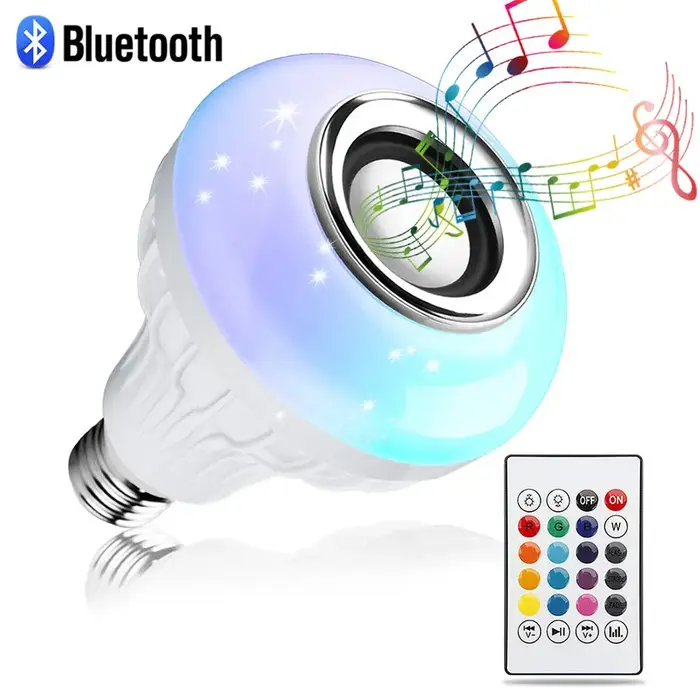 Ampoule LED E27 AC 85-265V 12W, avec haut-parleur Bluetooth, télécommande musicale, lampe RGB à coul
